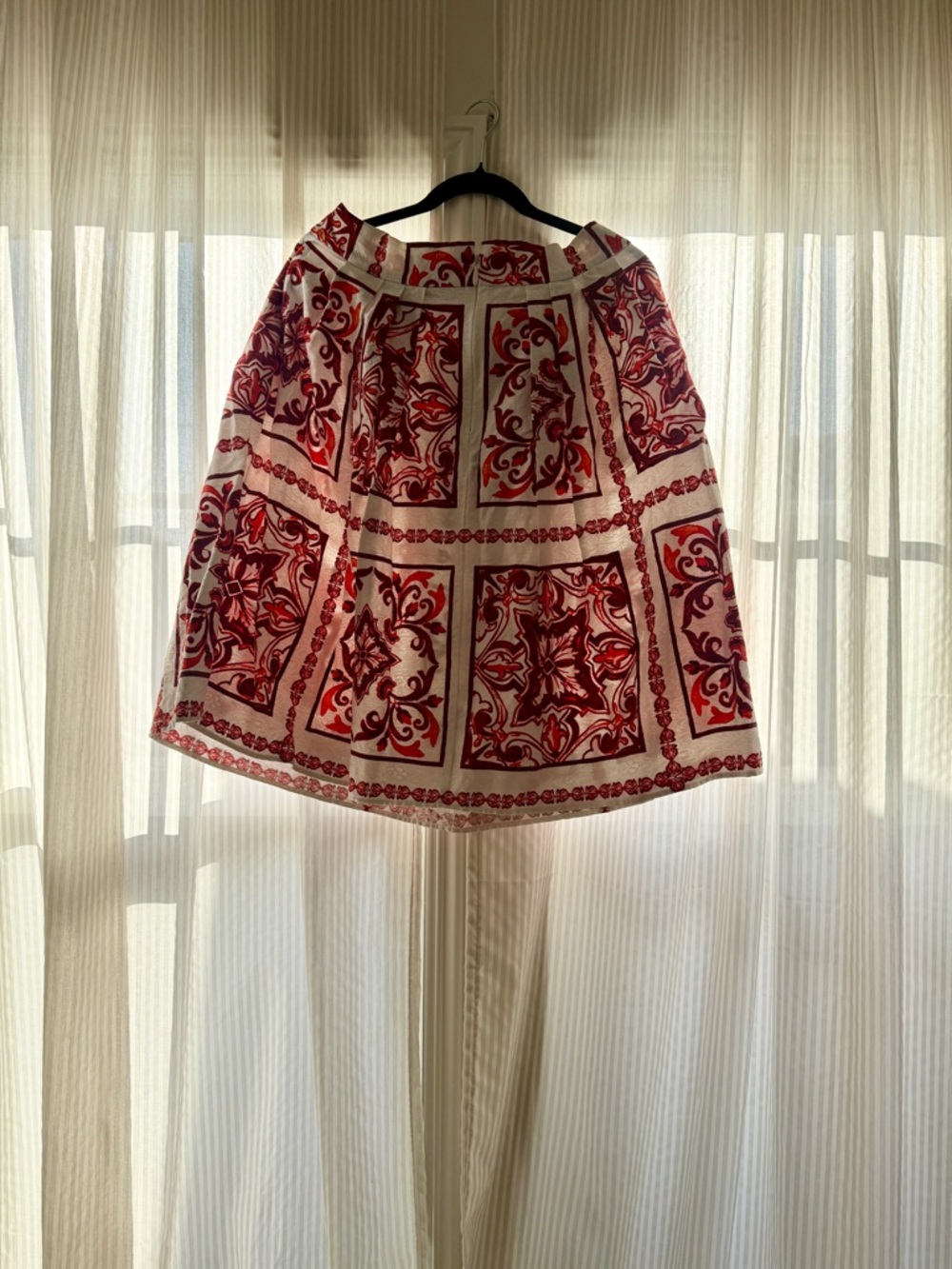 Eva Mendes Red and White Patterned A-Line Women's Skirt